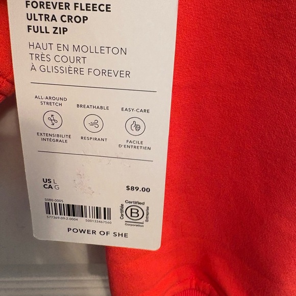 NWT Athleta Forever Fleece Ultra Crop Full Zip Hoodie | Red | Size Large | NWT - Picture 5 of 10